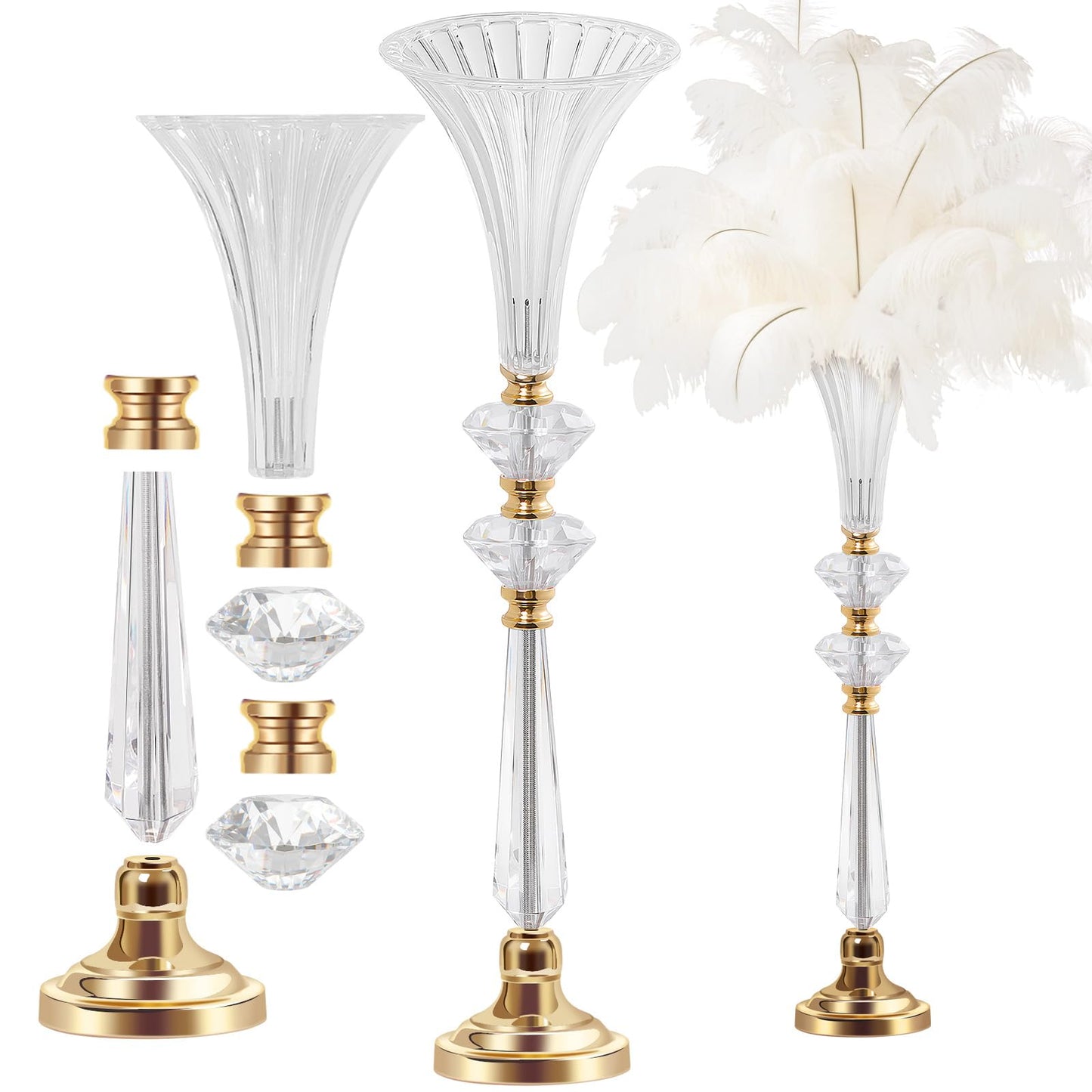 VIJIV Tall Crystal Acrylic Flower Vases for Centerpieces, 26.2" Large Clear Decorative Trumpet Vases, Wedding Flower Stand with Ribbed, Table/Floor Vase for Bridal Showers & Dining Room, Home Décor