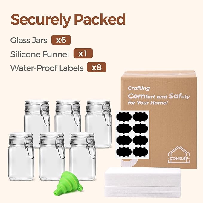 ComSaf Small Glass Jars with Airtight Lid Set of 6, Spice Jars 8 oz, Mason Jars