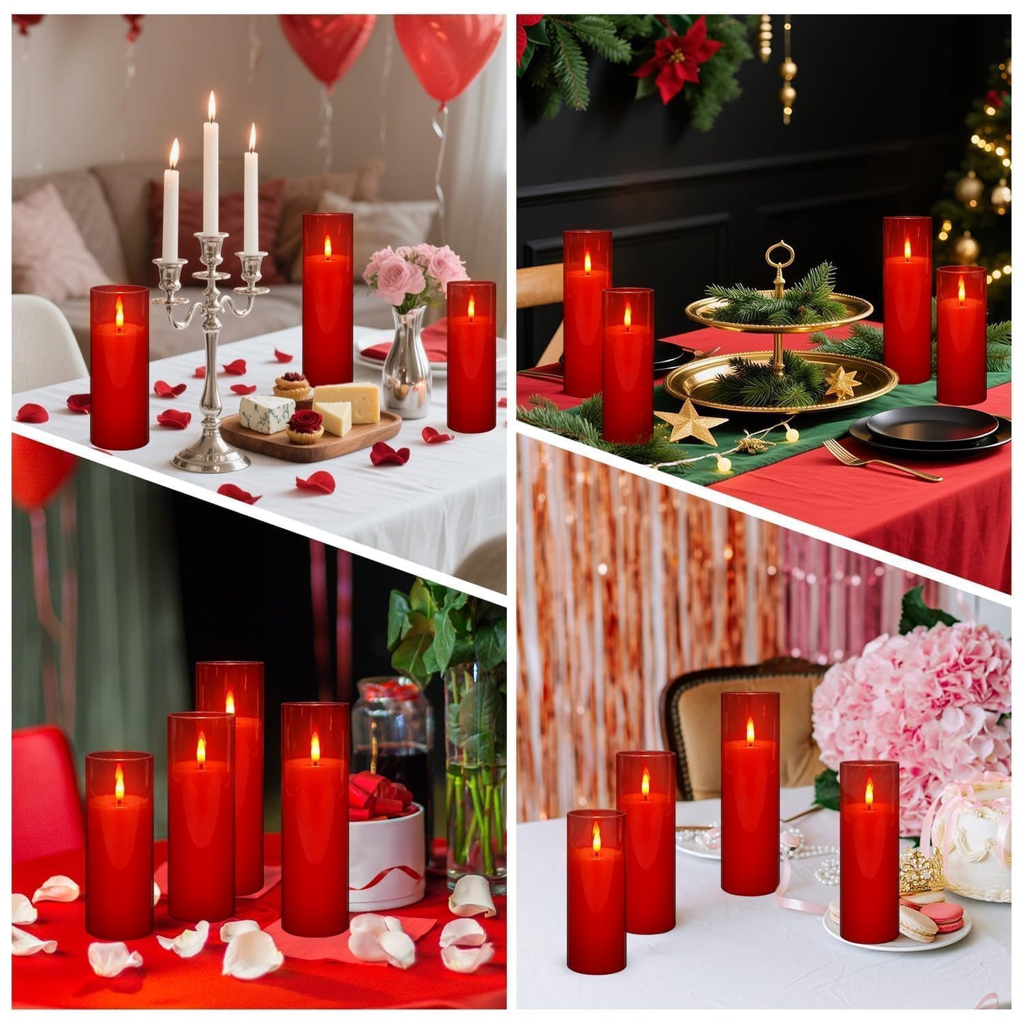 CLTNIKET 24-Pack Red Acrylic Flameless LED Candles with Remote Control - Realistic Flickering Battery - Operated Candles for Valentine's Day,Home Decor, Weddings, and Parties.