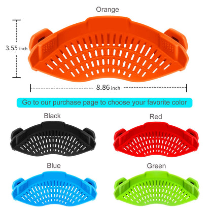 AUOON Clip On Strainer Silicone for All Pots and Pans, Pasta Strainer Clip on Food Strainer for Meat Vegetables Fruit Silicone Kitchen Colander