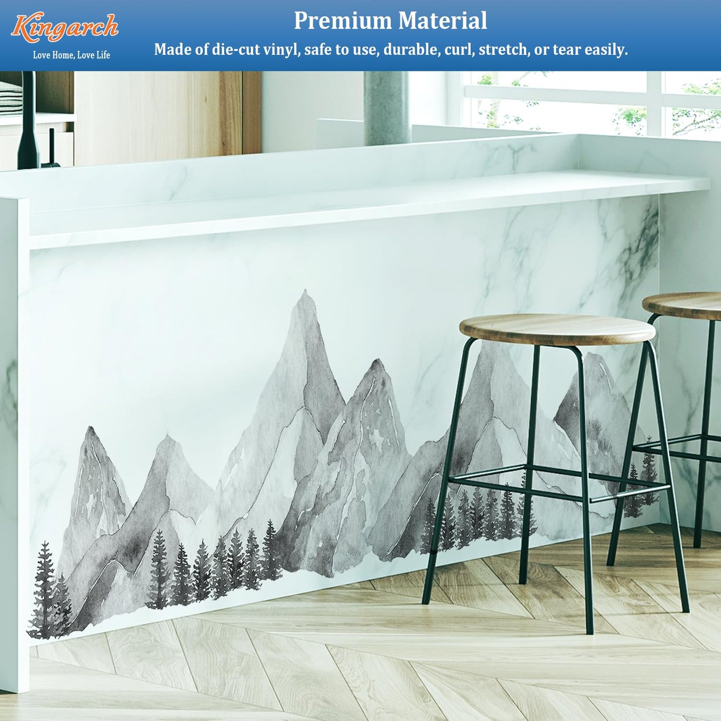 Large Mountain Wall Decals, Gray Pine Tree Peel and Stick Vinyl Wall Stickers & Murals, Removable Home Room Wall Decor for Bedroom Living Room Bedroom Classroom Office Nursery