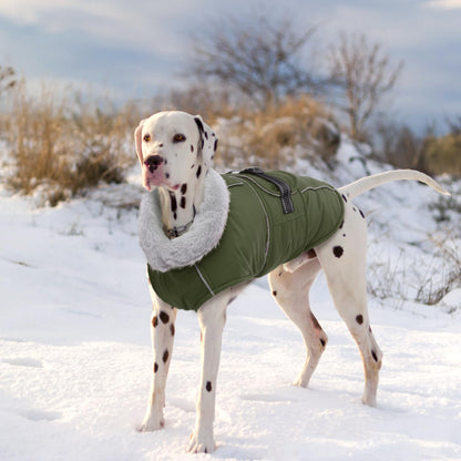 Lelepet Warm Coats and Jackets for Dogs, Waterproof Winter Dog Coat for Cold Weather, Reflective Dog Puffer Jacket, Fleece Lining Pet Coat with Harness Hole for Large Dogs, ArmyGreen XL