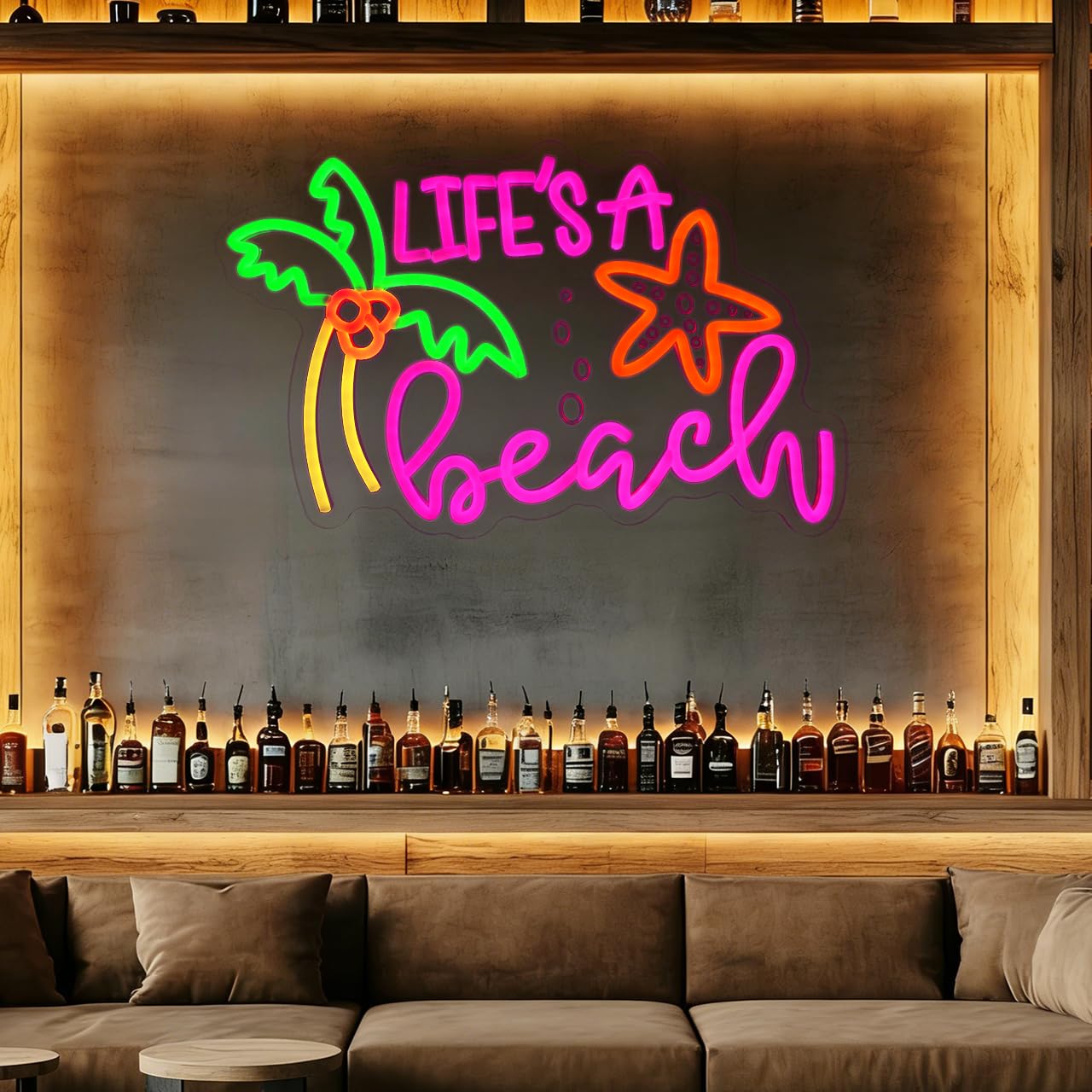 GYCLFNDDONG Life's A Beach Neon Sign Coconut Tree LED Wall Light with Dimmer Switch for Bedroom Home Tiki Bar Decor, Summer Tropical Palm Tree Neon Light for Kids Room Beach Party Gifts