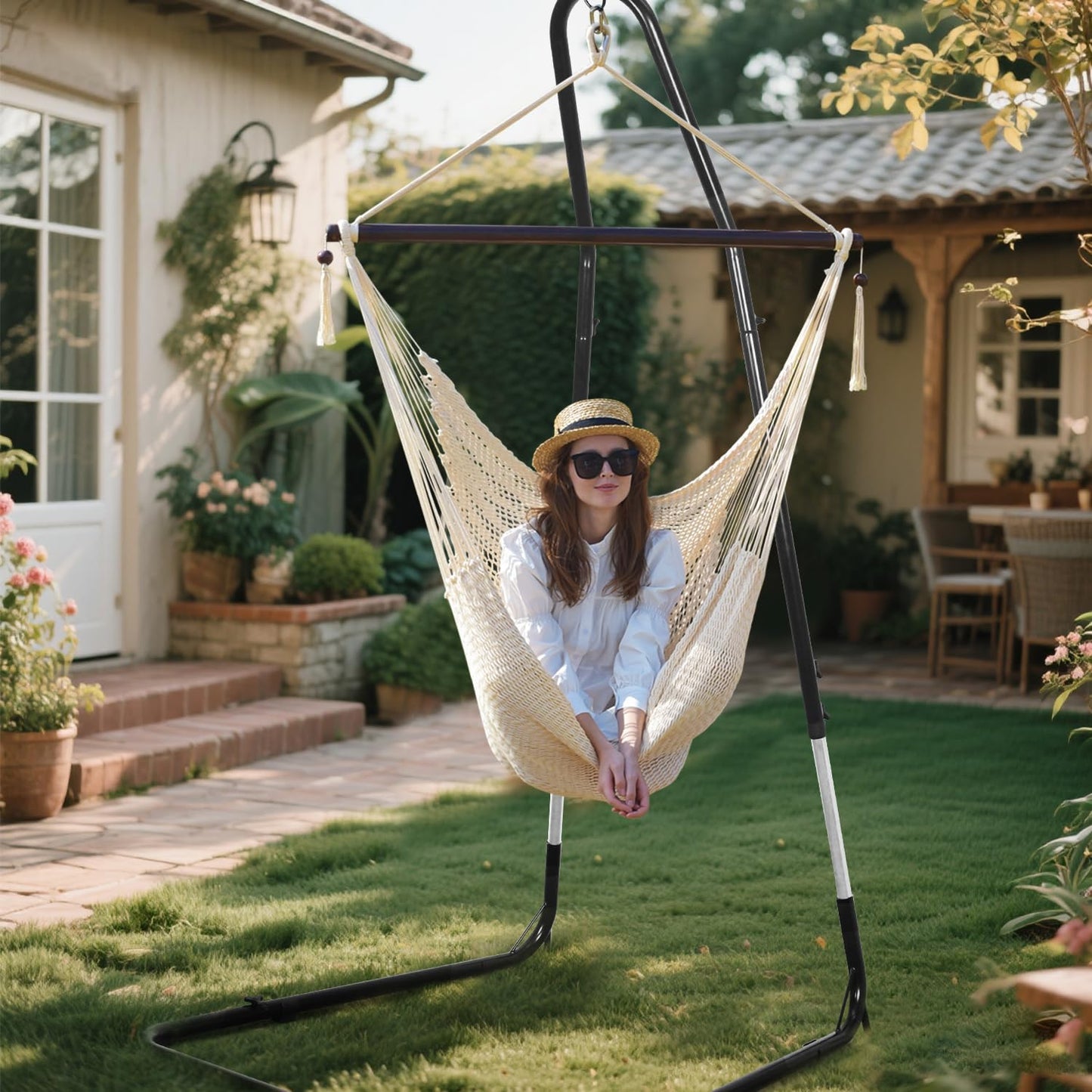 Bathonly Hammock Chair Stand Only, Adjustable Height 79-93 Inch, 330 Lb Capacity, Heavy Duty Stand for Hammock Chair Solid Steel Structure Hanging Chair Stand with Powder Coated Finish, Indoor/Outdoor