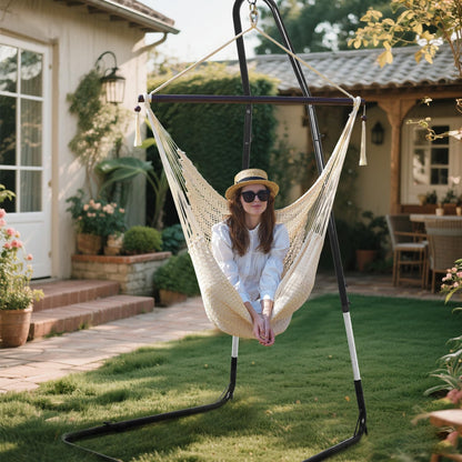 Bathonly Large Hammock Chair with Spreader Bar, Caribbean Hammock Swing Chair with Stand, XL Hammock Chair Outdoor Indoor, 330 LBS Weight Capacity