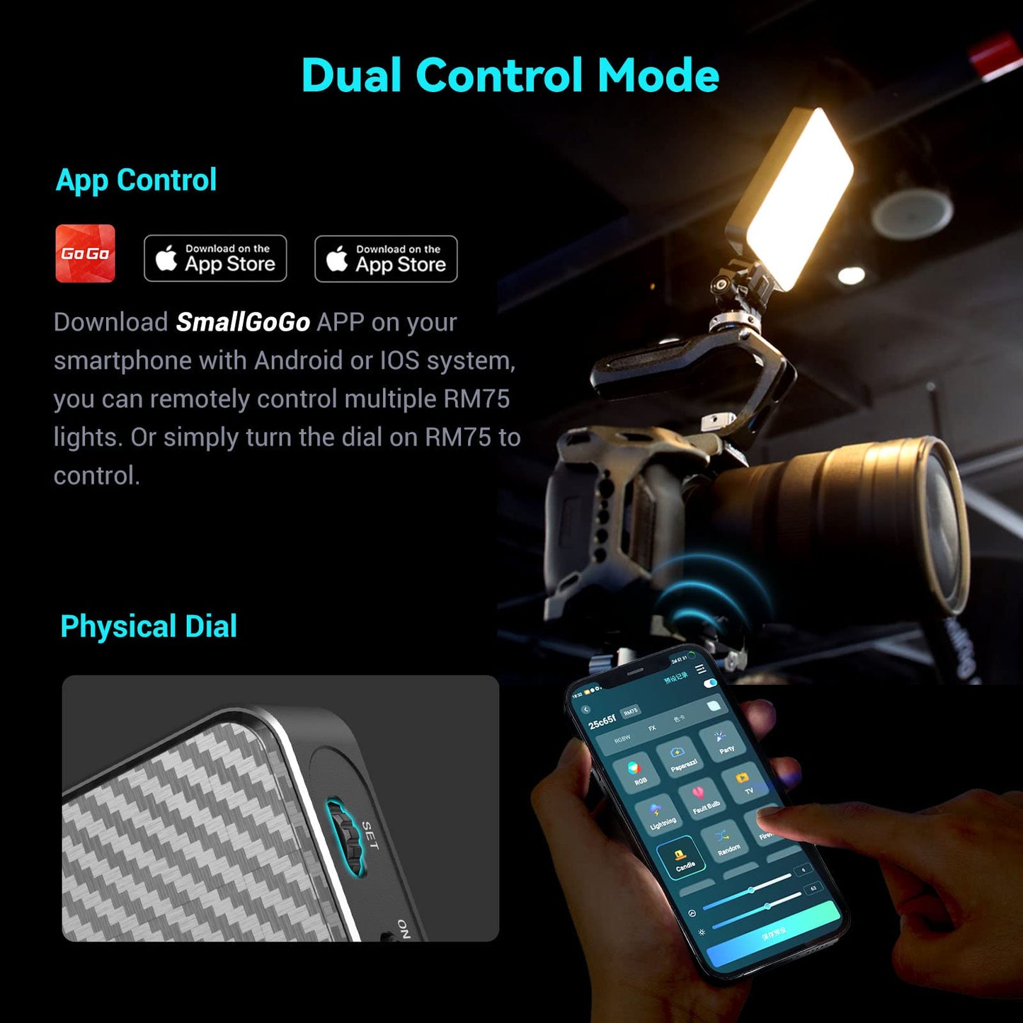 SmallRig RM75 RGB Video Light, RGBWW Full Color Portable LED Light Panel, 4,000mAh Battery, 2500-8500K, CRI96, TLCI 98, Magnetic Attraction and App, for Vlogging Photography 3290