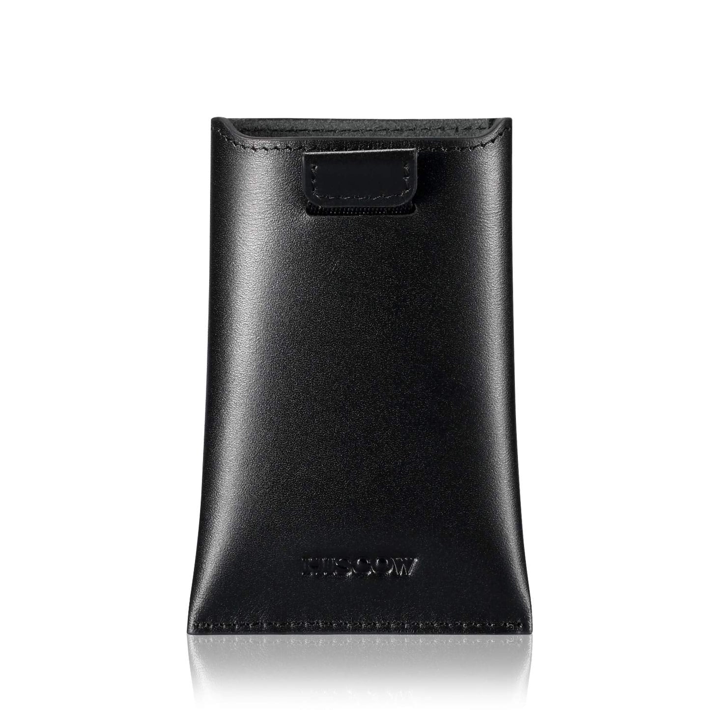HISCOW Business Card Holder with Flap for Dispensing Cards - Italian Calfskin (Black)