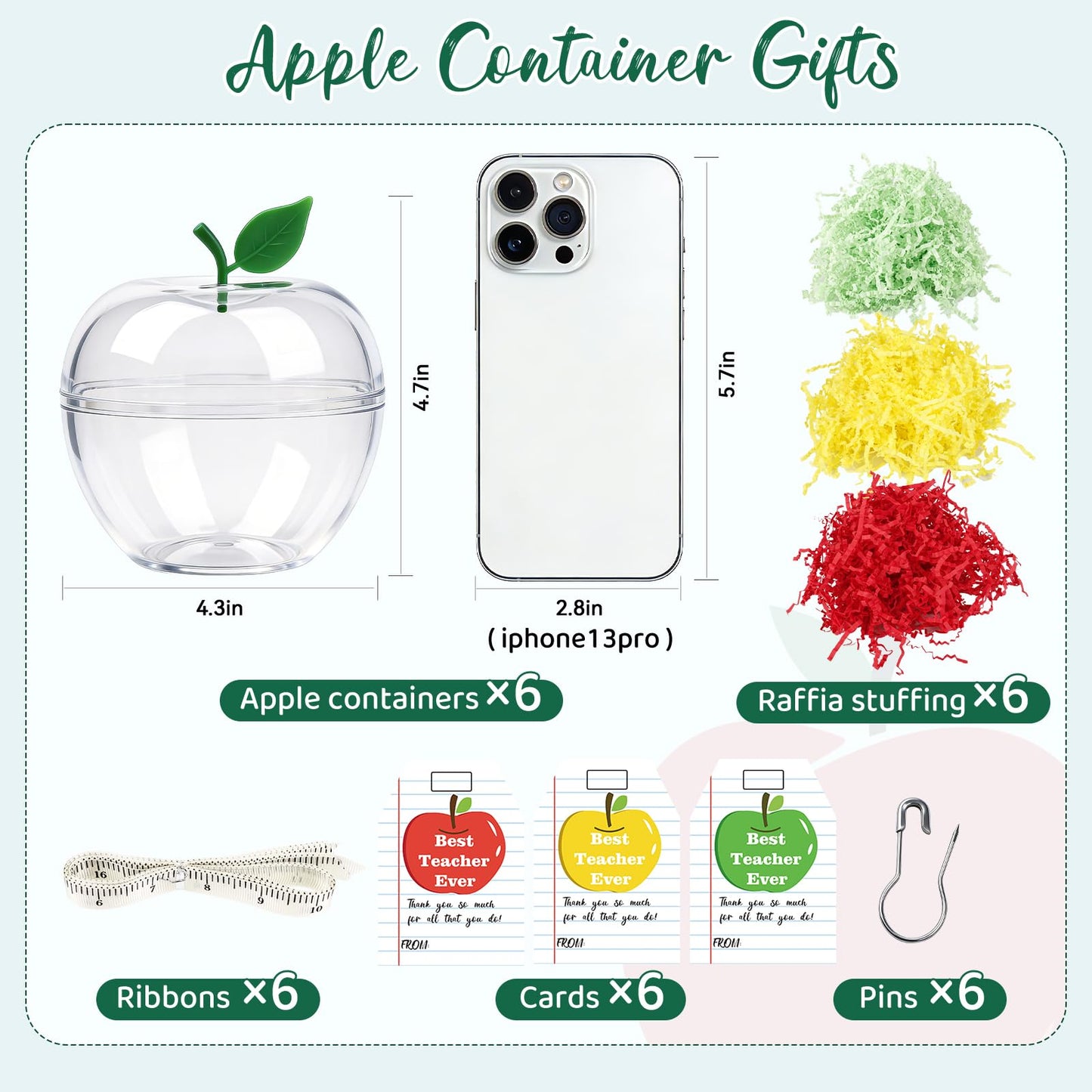 dZbGift Teacher gifts card holder-6pcs plastic apple containers,teacher graduation gifts,back to school,first day of school,teacher birthday gifts