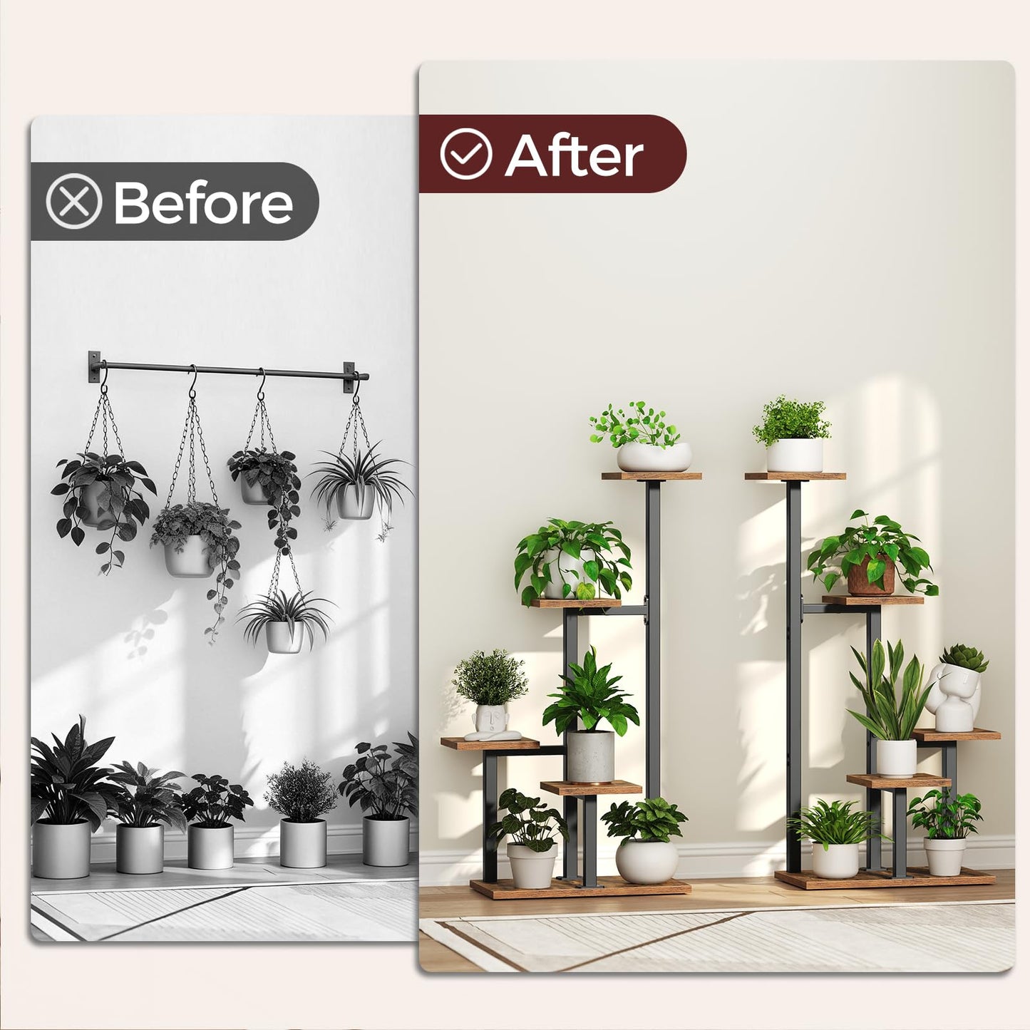 MAHANCRIS Plant Stands Indoor Set of 2, Metal Corner Plant Stand for Multiple Plants, 5 Tier Plant Shelves for Living Room, Home, Patio, Rustic Brown and Black PSHR0101S2