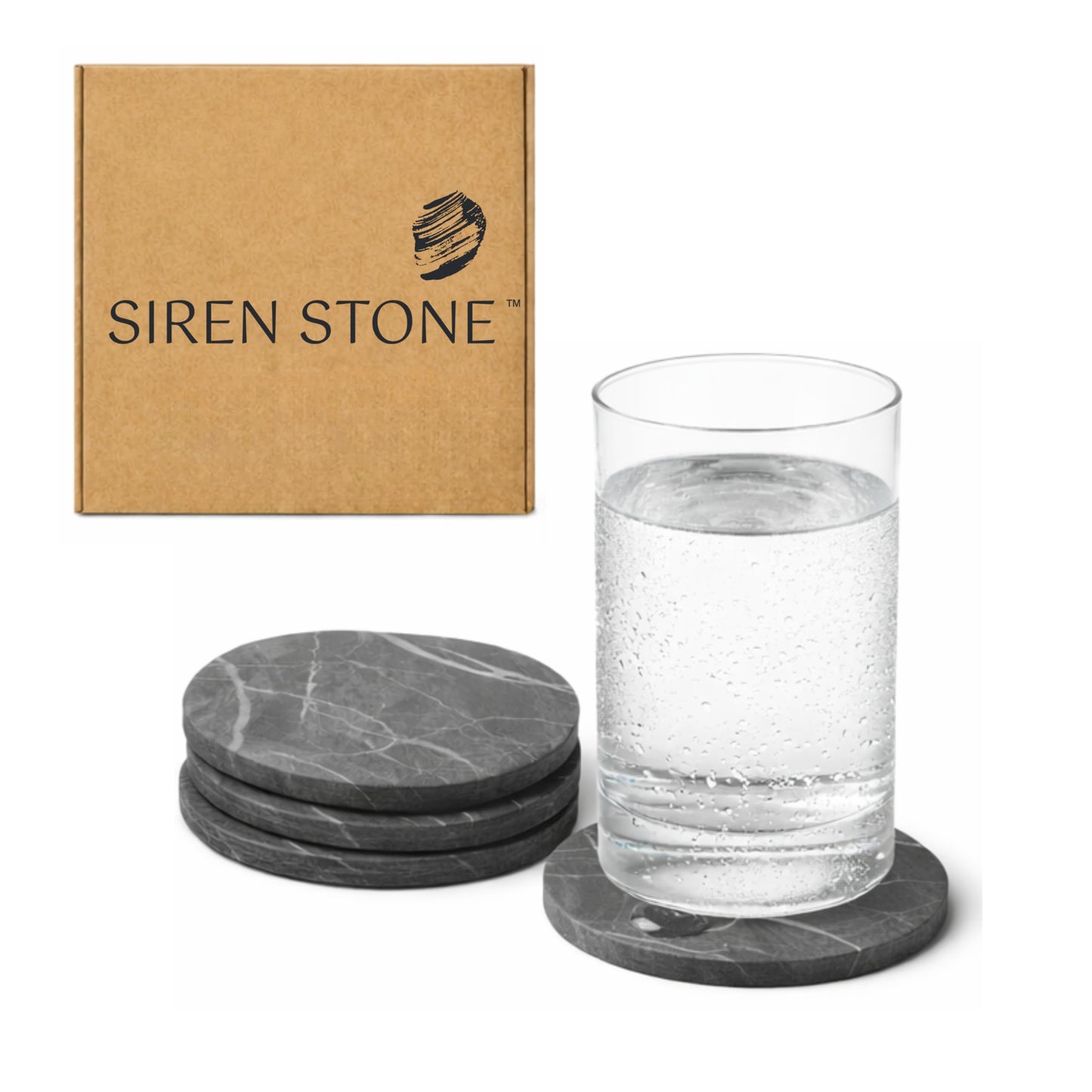 Siren Stone Diatomaceous Earth Coasters Set of 4 | Absorbent Stone Coasters for Drinks | Quick Dry, Water Absorbing | Non-Toxic, BPA-Free | Female Founded USA Brand
