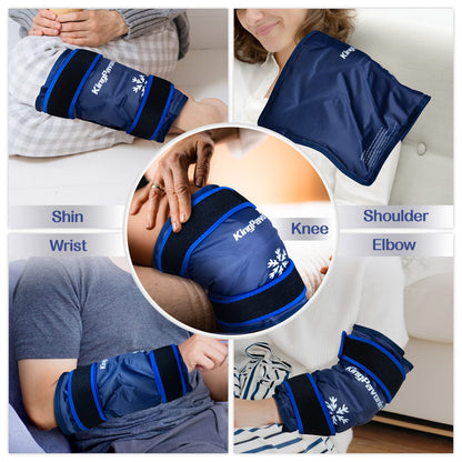 KingPavonini XXL Knee Ice Pack Wrap Around Entire Knee After Surgery, Large Reusable Gel Ice Pack for Injuries, Pain Relief, Swelling, Sports Injuries, 1 Pack (Blue)