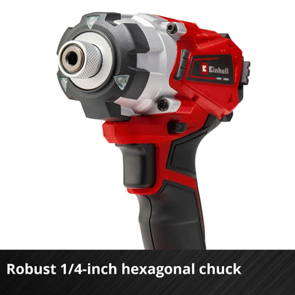 Einhell Power X-Change 140Nm Cordless Impact Driver - 18V, 2300 RPM, 1/4" Hex Bit Mount, LED Light - TE-CI 18/1 Li Solo Battery Powered Impact Drill (Battery Not Included), Red