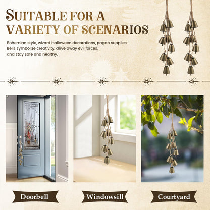 2 Pack Witch Bells for Door Knob Protection Outdoor Bells Small Hanging Bells for Door knob Witches Bells Magic Wind Chimes for Home Protection Witch Bells Kit(Rustic)