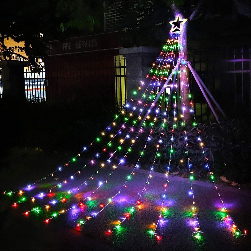 Christmas Decorations Star String Lights,320 LED Outdoor Christmas Tree Lights with 13" Topper Star,8 Modes Waterproof Hanging Fairy Twinkle Lights for Xmas New Year Party Holiday