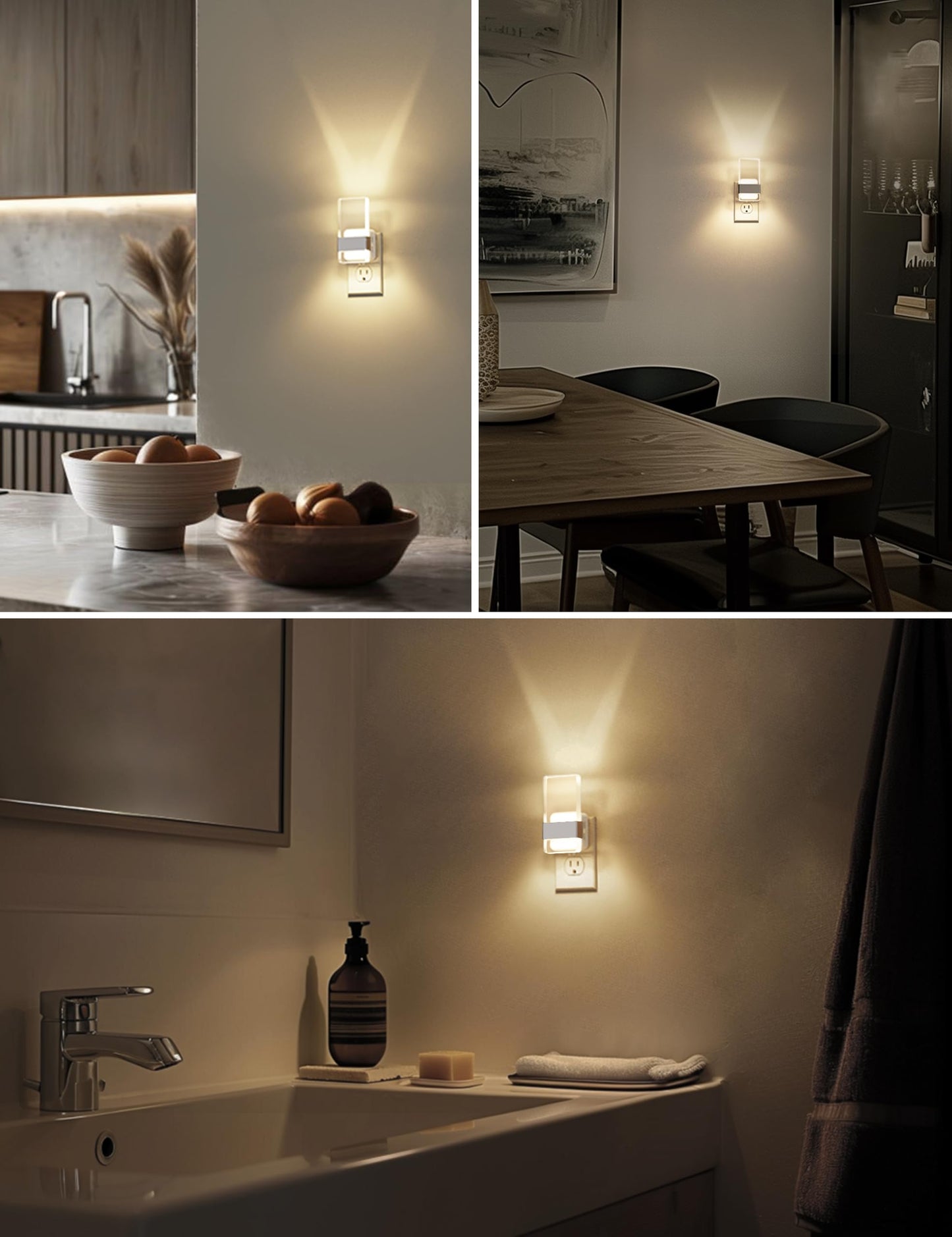 L LOHAS LED Night Lights Plug Into Wall, 2 Pack Plug in Night Light LED with Dusk to Dawn Sensor, 0-100LM Dimmable Nightlight, Wall Sconce-Style Design Nightlights for Bathroom, Hallway,Stairway,Gift