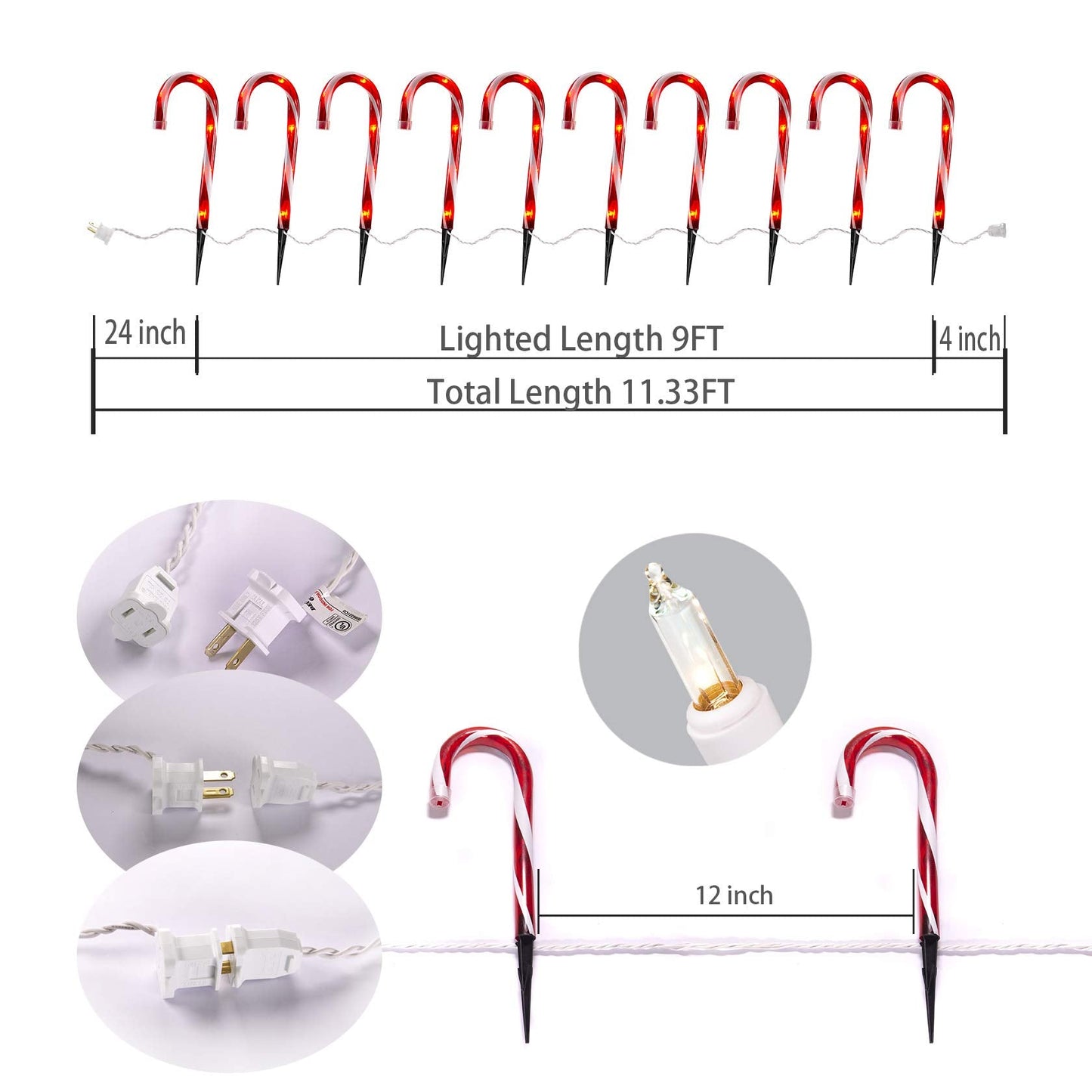 Christmas Candy Cane Lights Outdoor Pathway -10 Pack Lighted Candy Cane Pathway Markers Lights Walkway, 10 inch Candycane Christmas Sidewalk Outdoor for Yard Lawn Decorations