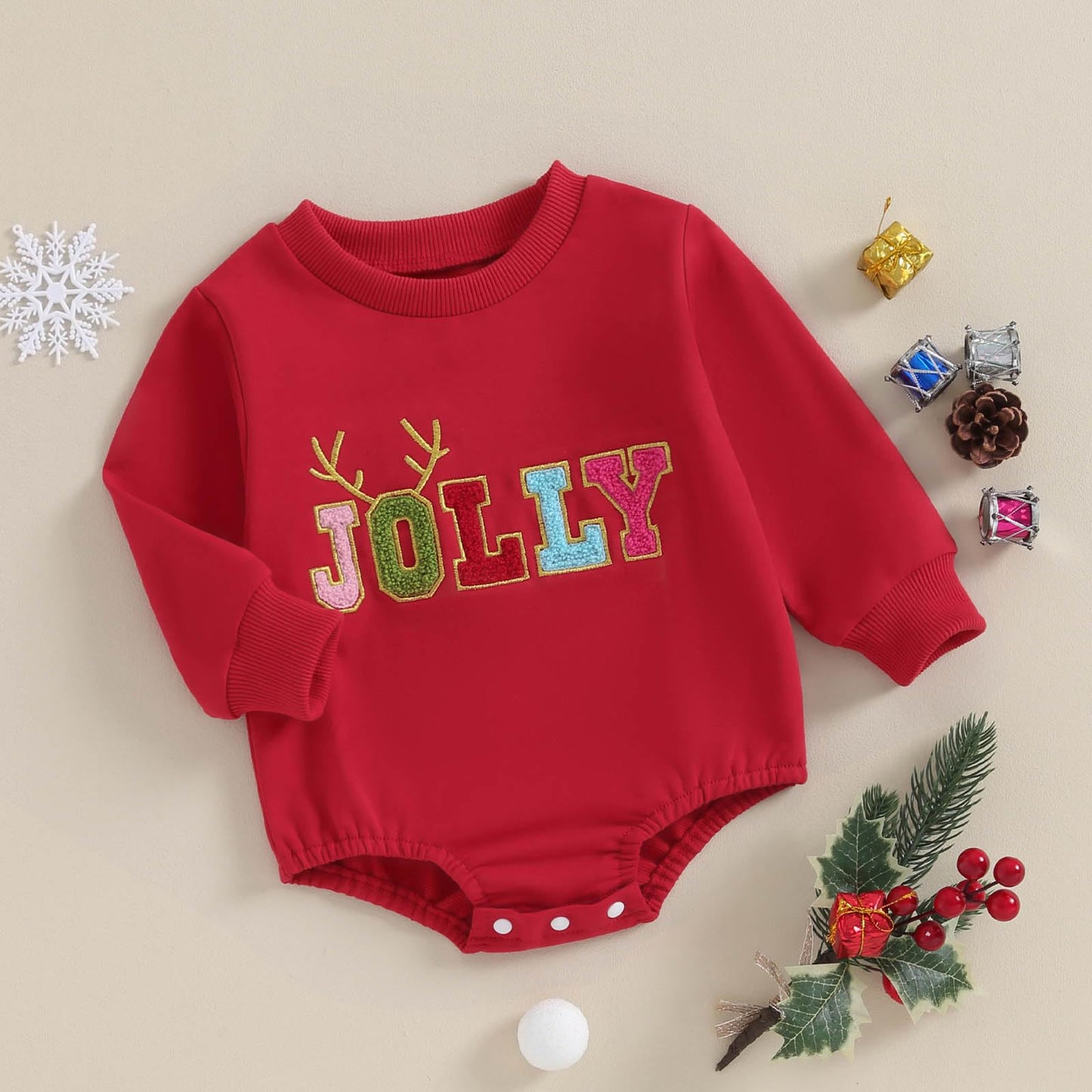 FOCUSNORM Baby Girl Christmas Outfit Christmas Long Sleeve Romper Toddler Sweater Romper My First Christmas Baby Girl Outfit (Red K, 0-3 Months)