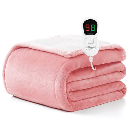 Homemate Heated Blanket Electric Throw - 50"x60" Heating Blanket Throw 1/2/4/6/8 Hours Auto-Off 10 Heat Level Over-Heat Protection Flannel Sherpa ETL Certification