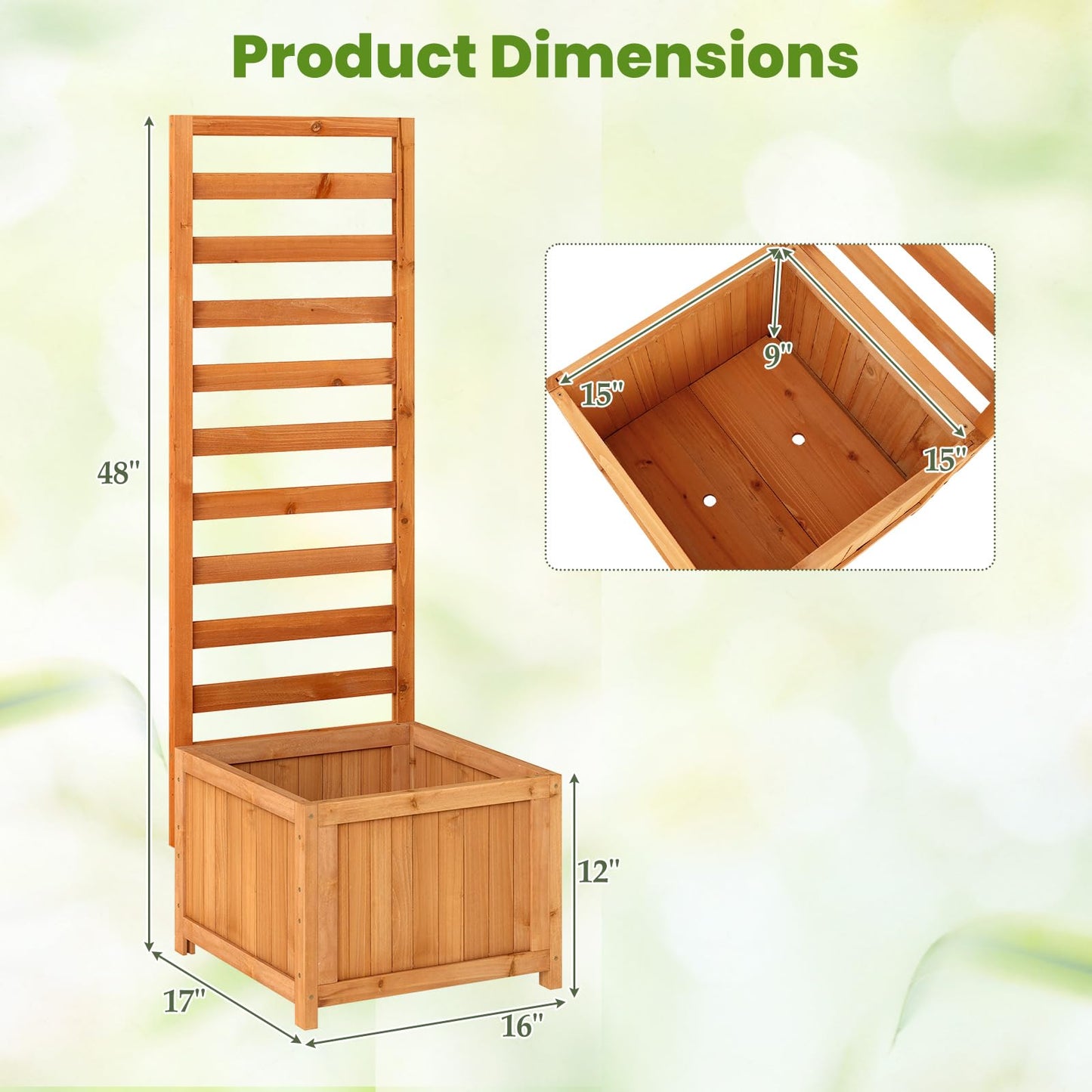 Giantex Wood Raised Garden Bed with Trellis, Outdoor Planter Box for Vines Flowers Vegetables, Herbs, Freestanding Plant Container Privacy Planters for Porch, Patio, Backyard