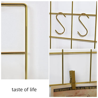 BULYZER Grid Wire Board,for Memo Picture Panel Wall Decoration for Room Office Mat Photo Hanging Art Display Frames Desk Storage Organizer,17.3" x 11.8"(2Pack) (Gold)
