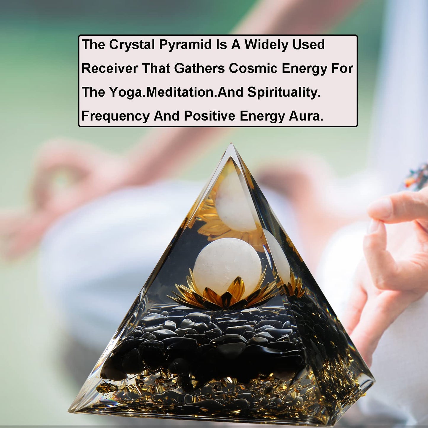 Orgone Pyramid - Positive Energy Source for Meditation, Stress Relief, Wealth Attraction | Crystal Pyramid Orgonite with Protection Crystals | Ideal Energy Generator & Stylish Room Decor