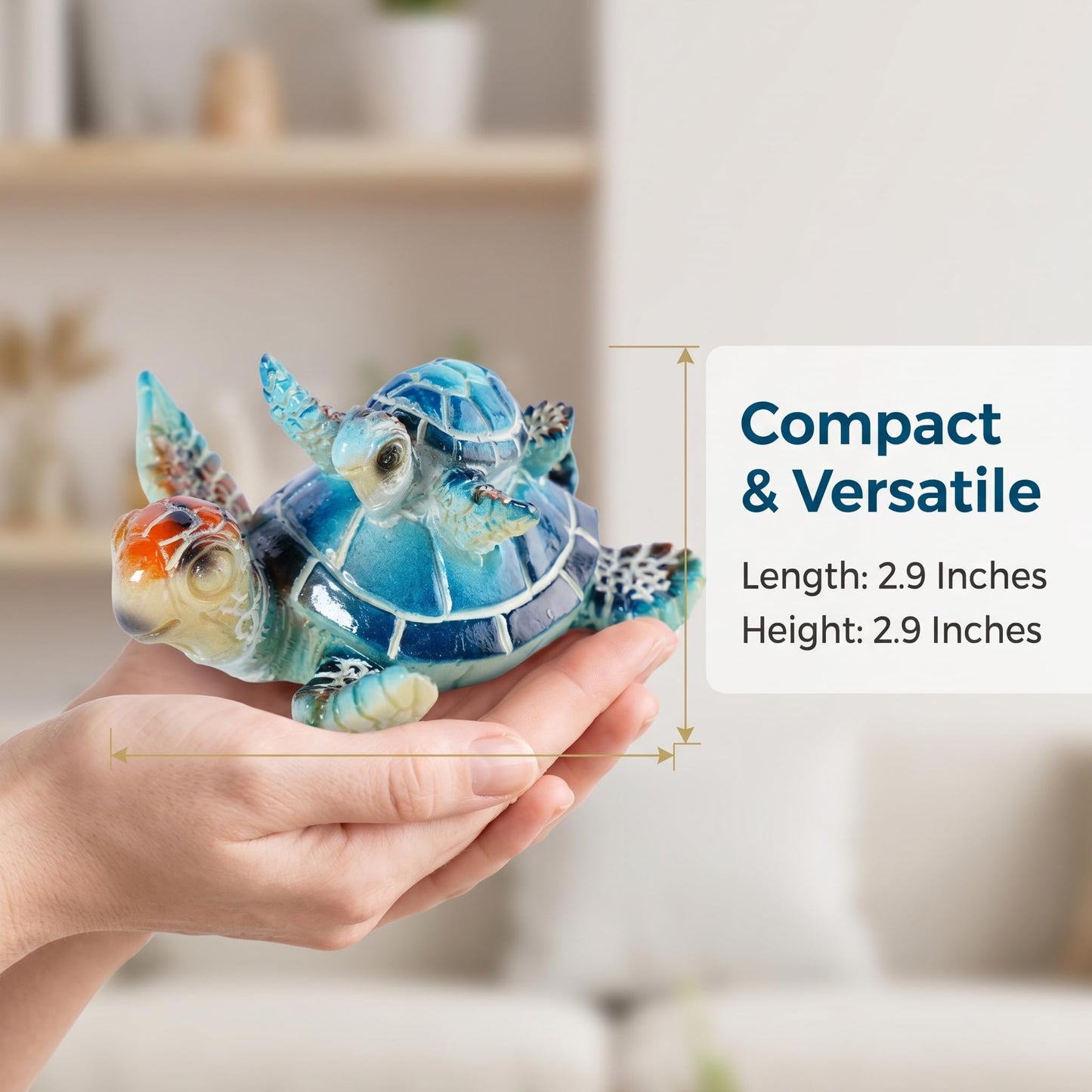 Brizoria Sea Turtle Ocean Decor Coastal Resin Figurines Blue Beach Themed Room Decor Textured Shell and Flippers for Shelf Tabletop Bathroom Bedroom Office, Blue