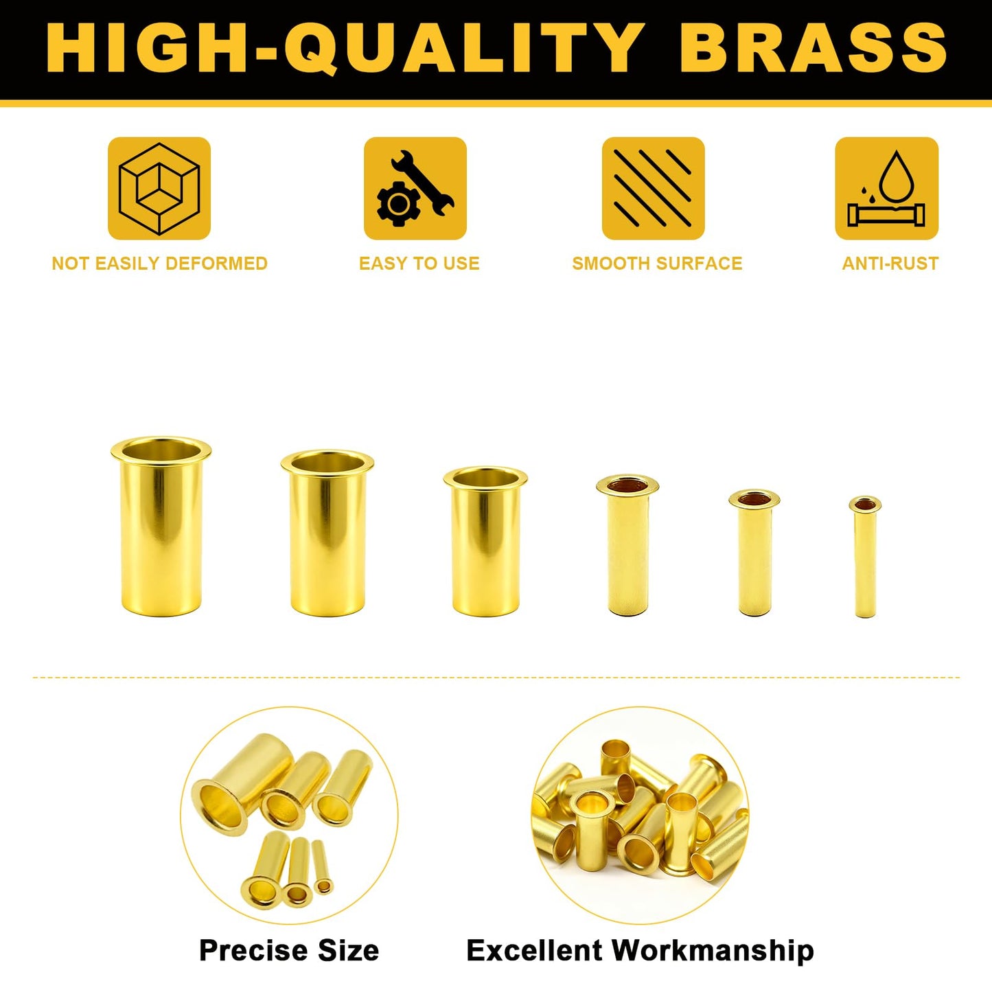 Siptenk 60PCS Brass Compression Tube Inserts for OD 3/8", Insert Tube Support Compression Sleeve Fitting, Sleeve Ferrules for Oil Water Air Pipe