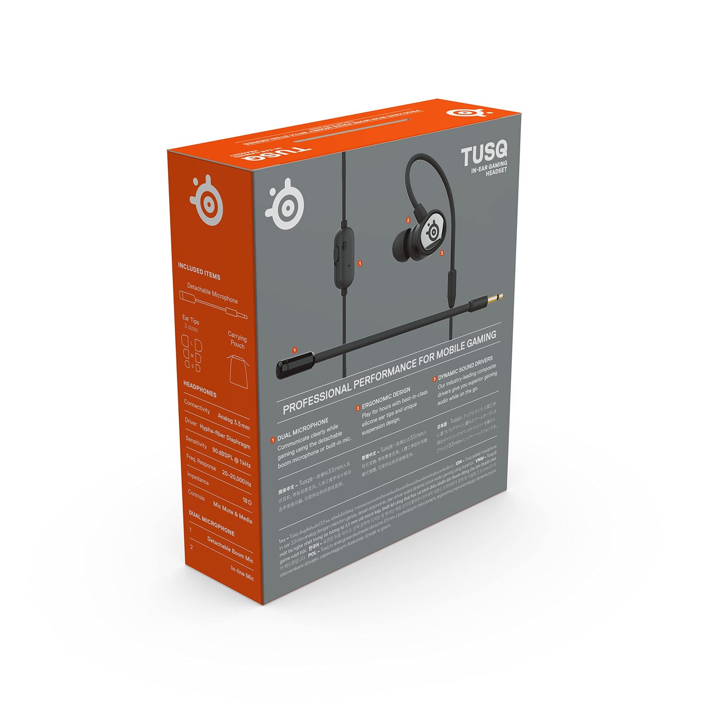 SteelSeries Tusq Gaming Earphones with Detachable Microphone Noise Cancelling for PC/PS/Switch/Smartphone,Ear-Hook,Black,3 Settings to Fit Your Ear Size