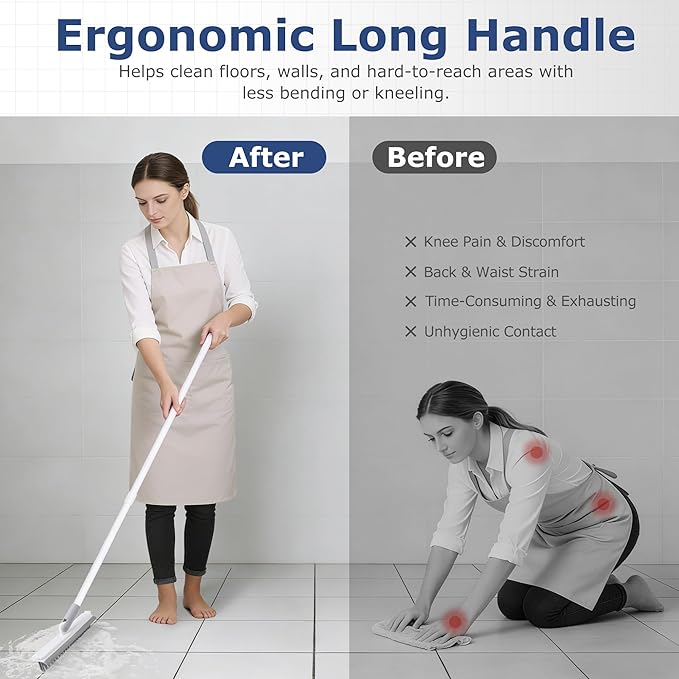 Grout Brush with Long Handle, Floor Cleaning Scrubber with Stiff Bristles