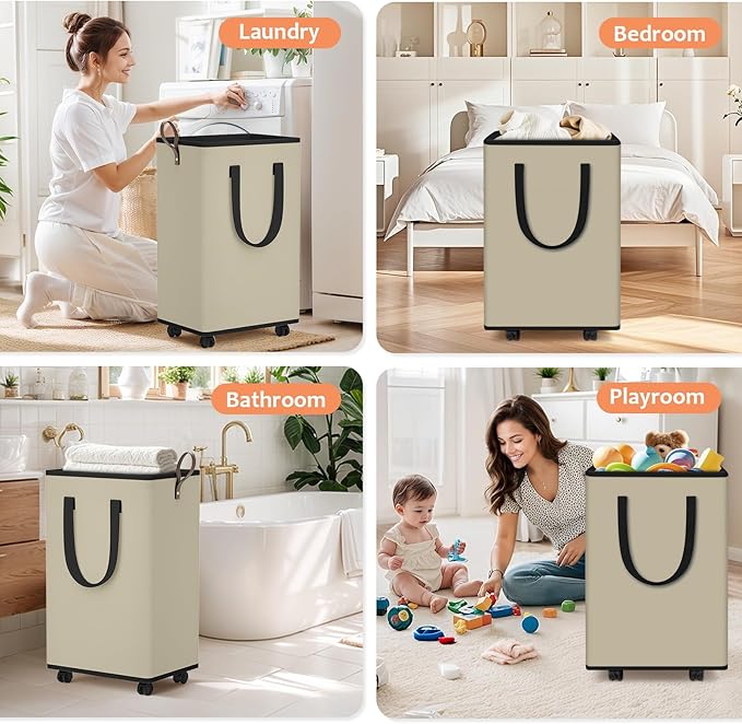 Laundry Basket with Wheels, Collapsible Laundry Baskets, Laundry Hamper with