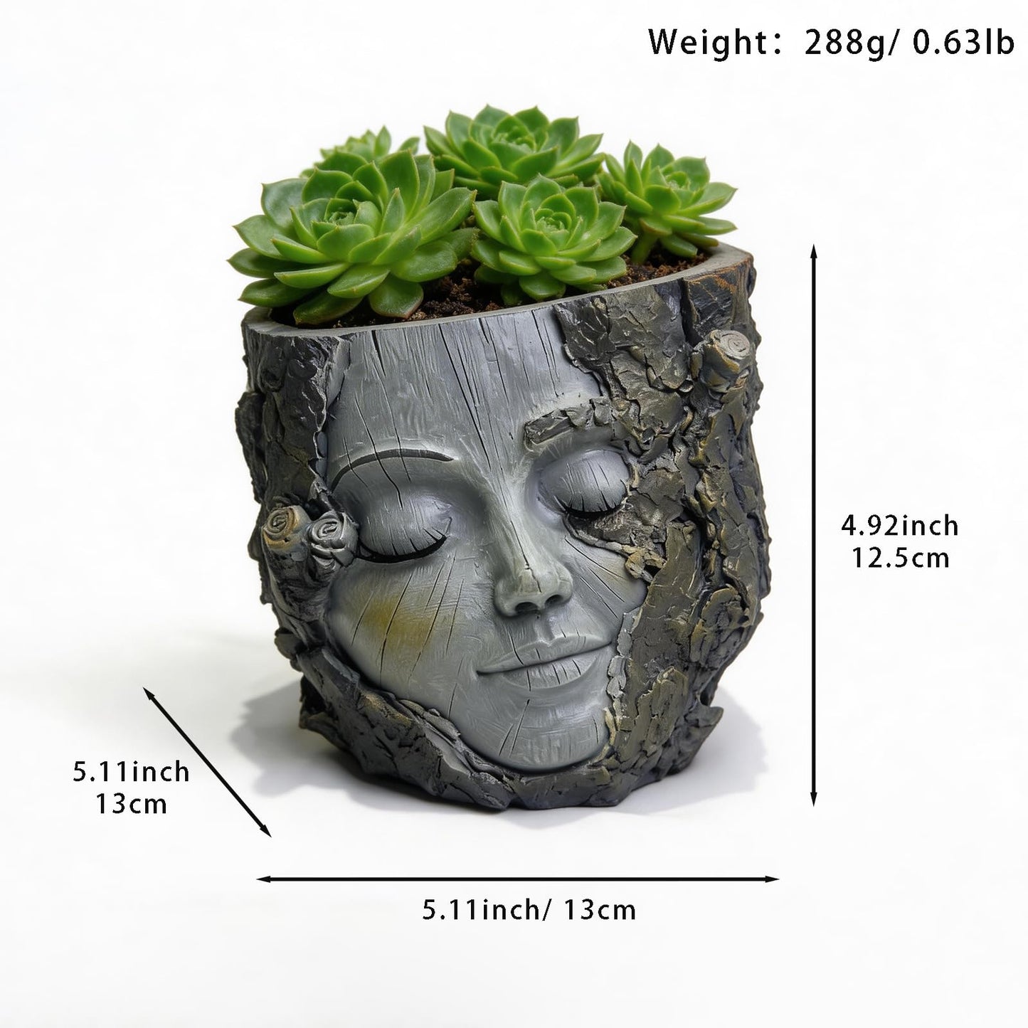 Xoevlix Face Planter Pot with Drainage Hole, 5" Resin Tree Stump Head Planter for Indoor Outdoor Plants, Cute Succulent Pots for Home Garden Decor, Plant Lover Gifts