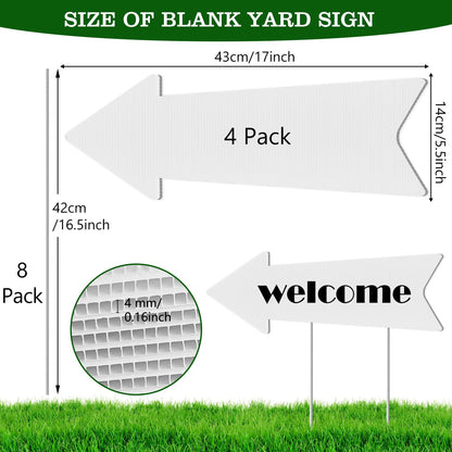 Directional Arrow Signs with Stakes, Remiawy 4 Pack Blank Yard Signs 17 x 6 Inches Custom Plastic Parking Signs with Arrow Outdoor for Wedding This Way, Birthday Party, Estate Sale, Lawn Guidepost