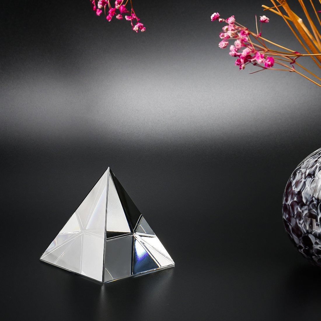 Crystal Pyramid Figurine and 80mm Clear Crystal Ball Bundle
