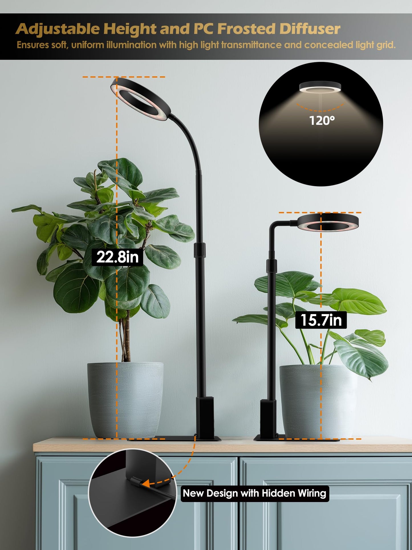 Smart Grow Lights for Indoor Plants, Plant Light with Auto-Timer, Full Spectrum LED Grow Light, Adjustable Height & Stepless Dimming,Plant Assistant Suitable for Most Plants (Black(Desktop2))