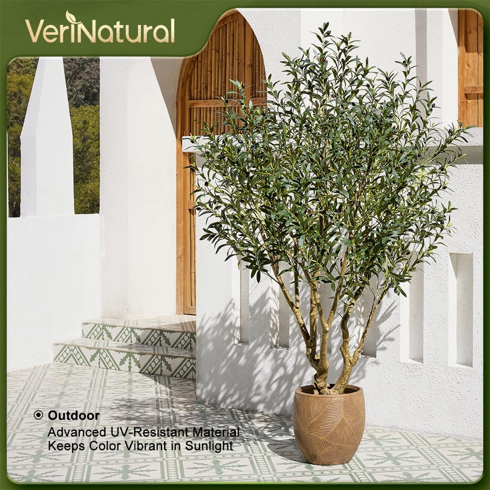 Verinatural Olive Tree Artificial Indoor 7ft - Large Fake Plants - Realistic Faux Olive Tree in Pot - Tall Artificial Plants for Home, Patio, Living Room, Office Decor,VN138