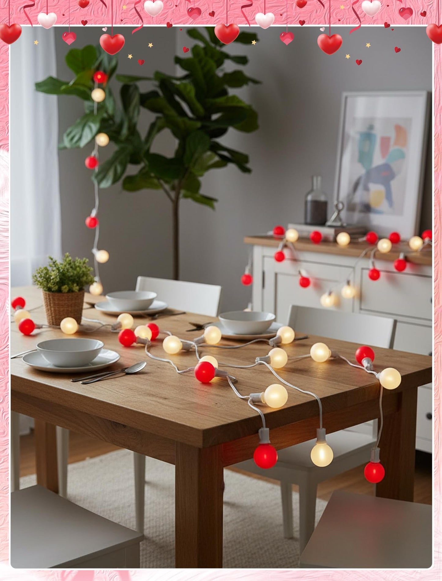 25FT LED Valentine’s Day String Lights, 25 G40 Valentines Decoration Lights Outdoor with Frosted Red White Bulbs, Hanging Patio Lights Shatterproof for 4th of July Independence Day Patriotic Party