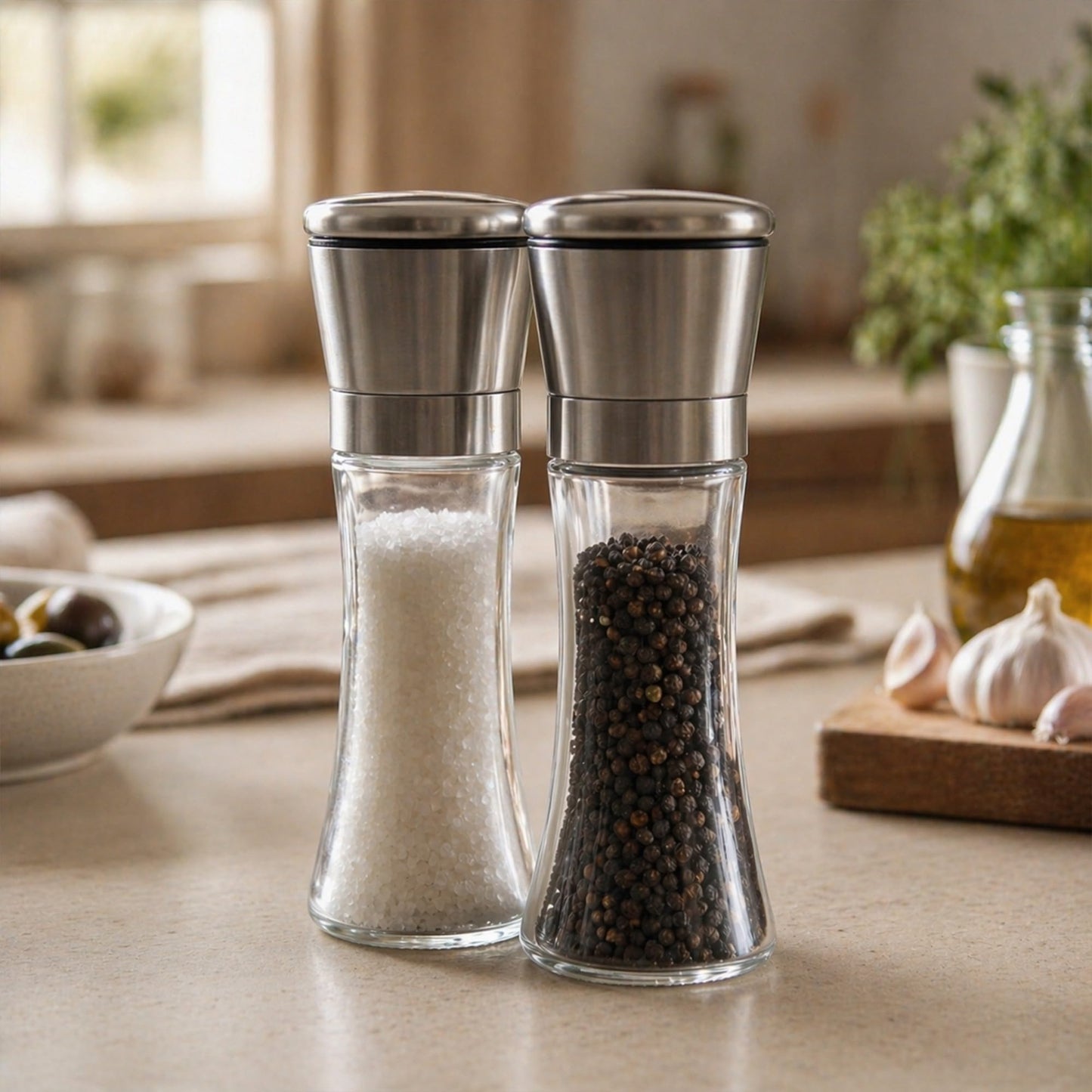 Restaurantware Vetri 6.3 Ounce Kitchen Salt And Pepper Shaker 1 Table Salt Shaker With Lid - Clear Finish Glass Pepper Shaker Refillable Diswashable