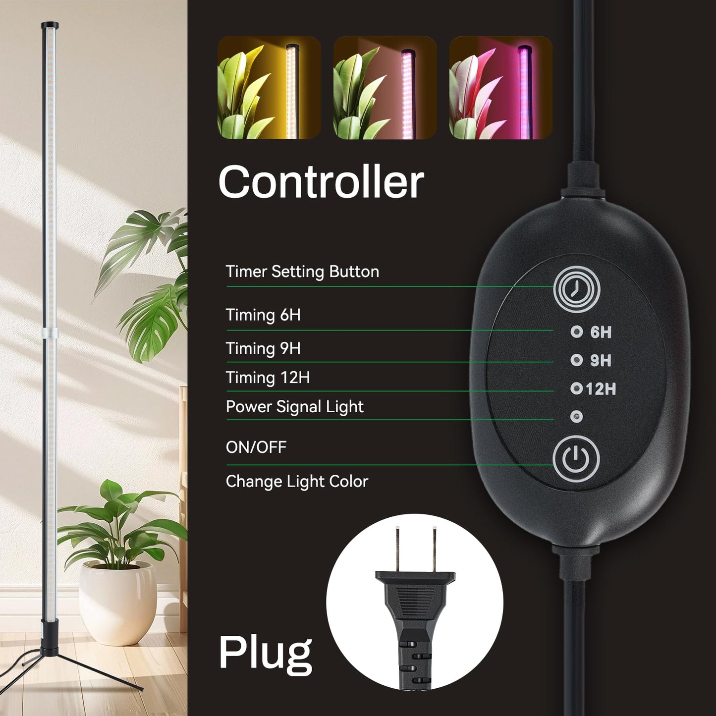 Atmel Standing Grow Lights for Indoor Plants with Timer, 3 Adjustable Modes Full Spectrum Plant Lights for Indoor Growing, 243LED Plant Grow Light for Flowering, Office, Indoor Garden