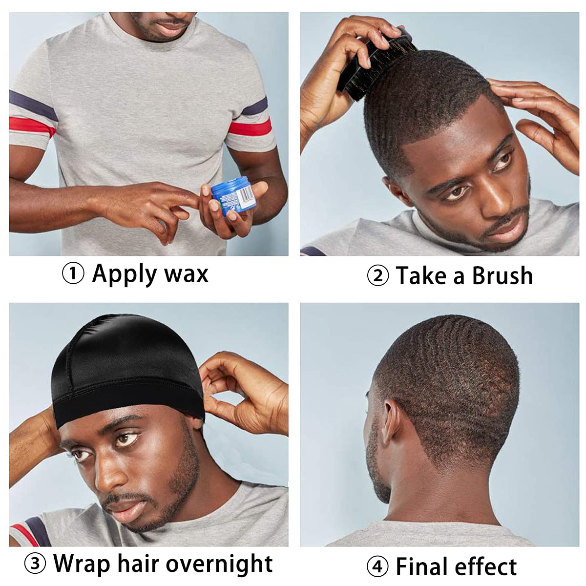 2PCS Silky Stocking Wave Cap for Men, Good Compression Over Durag （Thick Hair Style）
