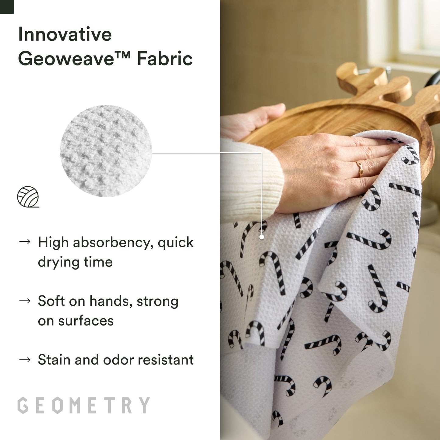 GEOMETRY Christmas Kitchen Towels - Quick Dry Microfiber Cloth Dish Towels for Kitchen Drying - Premium Quick Dry Towel - Peppermint Pop