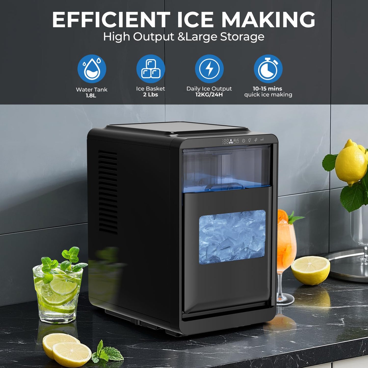 Kismile Crescent-Shaped Ice Maker Countertop, 16pcs in 10-15 Mins 26.5LB/Day, Self-Cleaning Portable Ice Machine with LED Display, Fast Ice Making for Seafood/Home/Office/Bar