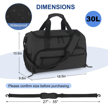 Gym Bag for Men Women, Sports Duffle Bags with Wet Pocket & Shoes Compartment, Water Resistant Overnight Duffel Bag - Light Black