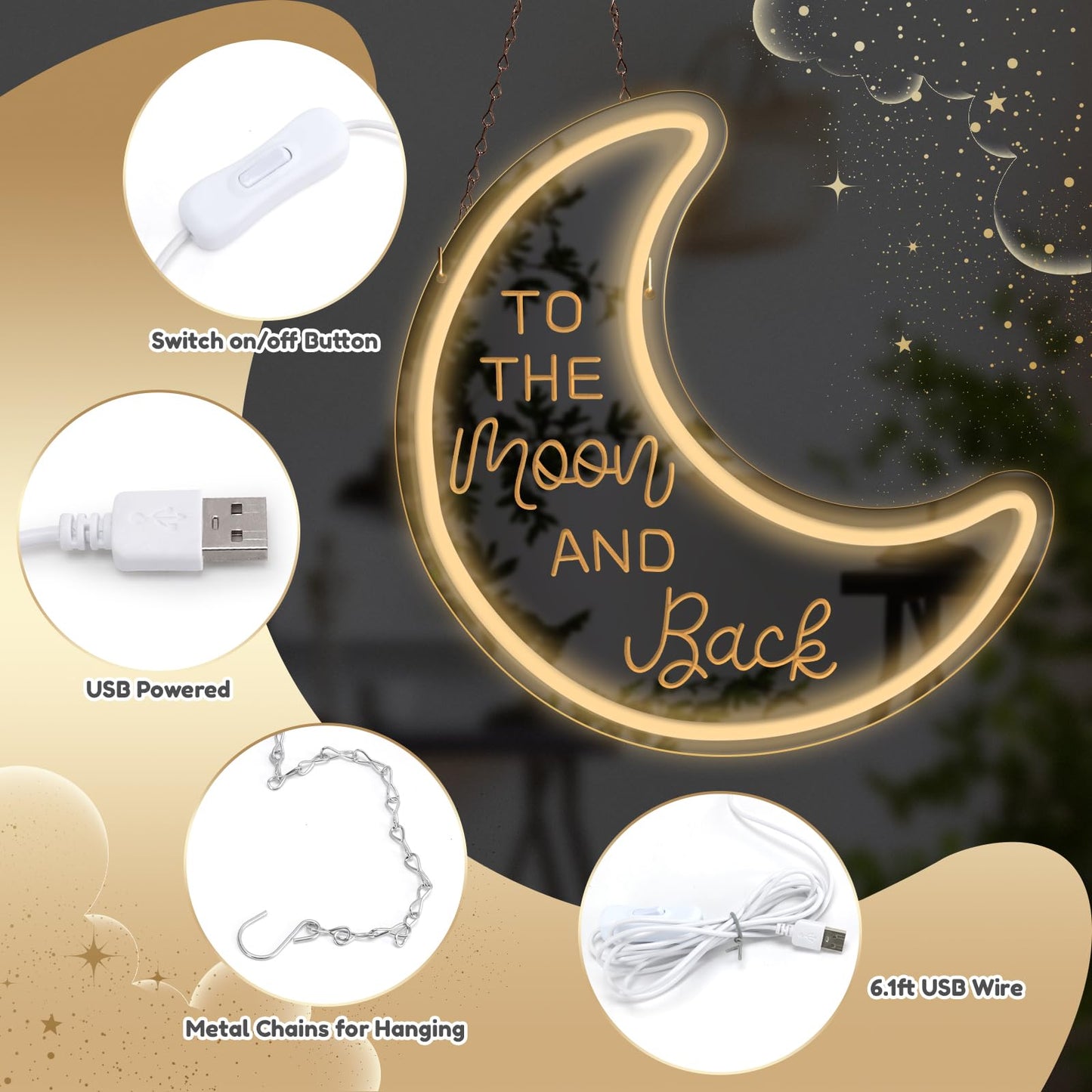 To-The-Moon Neon Sign Mirror Moon Decor with Light for Home Engraved Neon Sign for Wedding Party Home Christmas Decorations