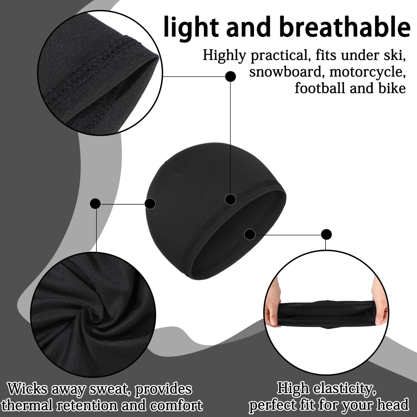 Boao 6 Pieces Cooling Skull Caps Helmet Hard Hat Liner Sweat Wicking Running Beanie Cycling for Men Women (Small,Black)