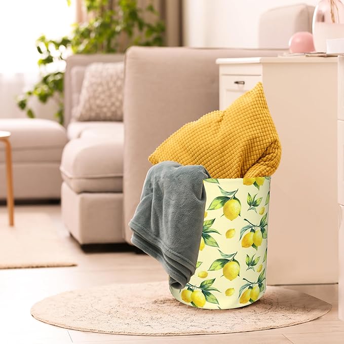 Lemon Yellow Laundry Basket, Waterproof Foldable Laundry Hamper, Dirty Clothes