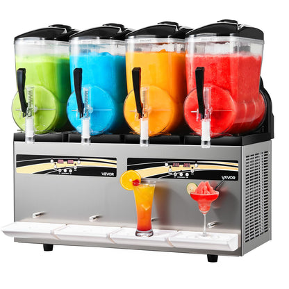 VEVOR Slushie Machine, 12L/3.17Gal x 4 Tank Commercial Slushy Maker, Frozen Drink Maker with Self-Cleaning, Margarita Machine for Restaurants Bars Party for Slushie, Margaritas, Milkshake & More