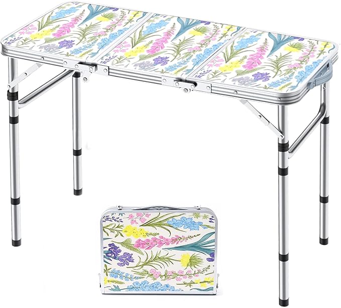Yriuat Folding Camping Table 3ft Portable Picnic Table Adjustable Height Small