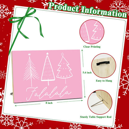 Falalala Merry Christmas Signs for Festival Wall Decoration Christmas Tree Wood Xmas Tabletop Decor for Table Desk Mantle Shelf Pink Wall Art for Xmas Party Kitchen Decor - JK0387
