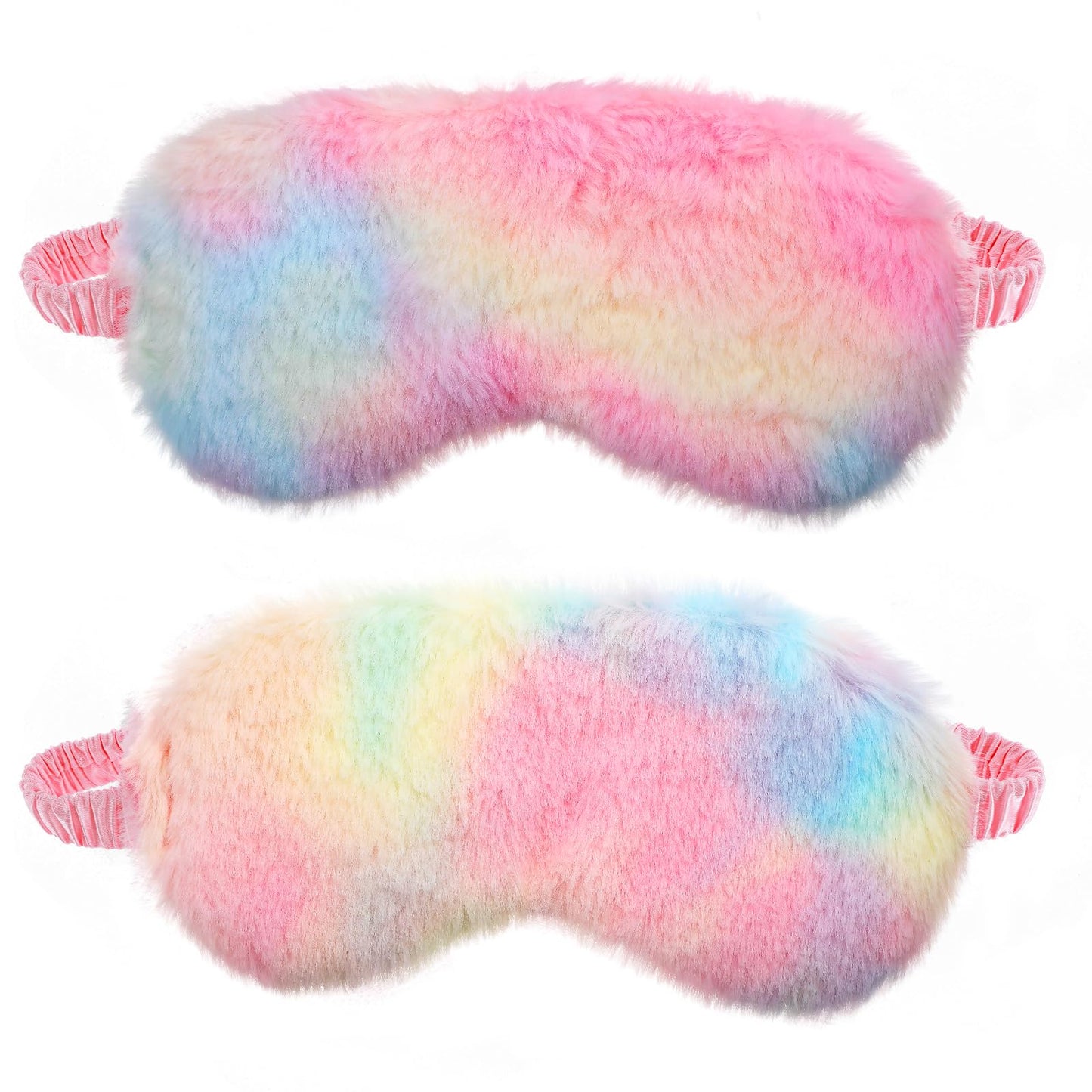 2 Pack Plush Sleeping Eye Mask Soft Plush Eye Mask Fuffy Eye Cover Comfortable Sleep Mask Blindfold Rainbow Faux Fur Eye Shade for Women, Men and Kids Travel Nap Sleeping 565488_2_3pL1H9vJ3