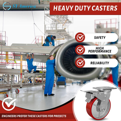SY America 6" X 2" Casters - Heavy Duty Industrial Casters, 2 Swivel Total Lock Brake Casters,2500 lbs Capacity